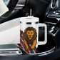 Burundi Lion Tribal Pattern Tumbler With Handle - National Motto Unité Travail Progrès