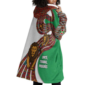 Burundi Lion Tribal Pattern Wearable Blanket Hoodie - National Motto Unité Travail Progrès