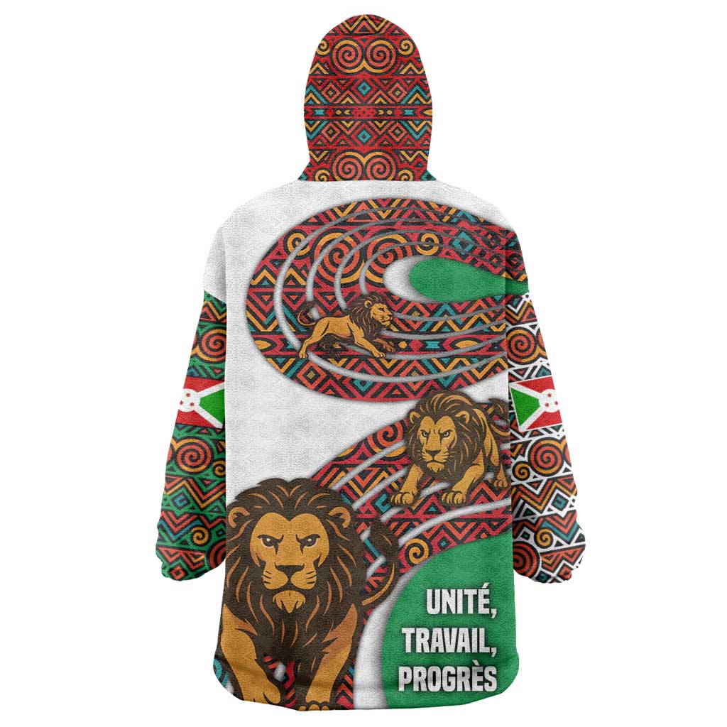 Burundi Lion Tribal Pattern Wearable Blanket Hoodie - National Motto Unité Travail Progrès