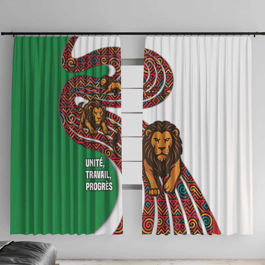 Burundi Lion Tribal Pattern Window Curtain - National Motto Unité Travail Progrès
