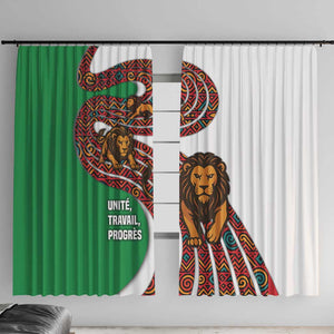 Burundi Lion Tribal Pattern Window Curtain - National Motto Unité Travail Progrès