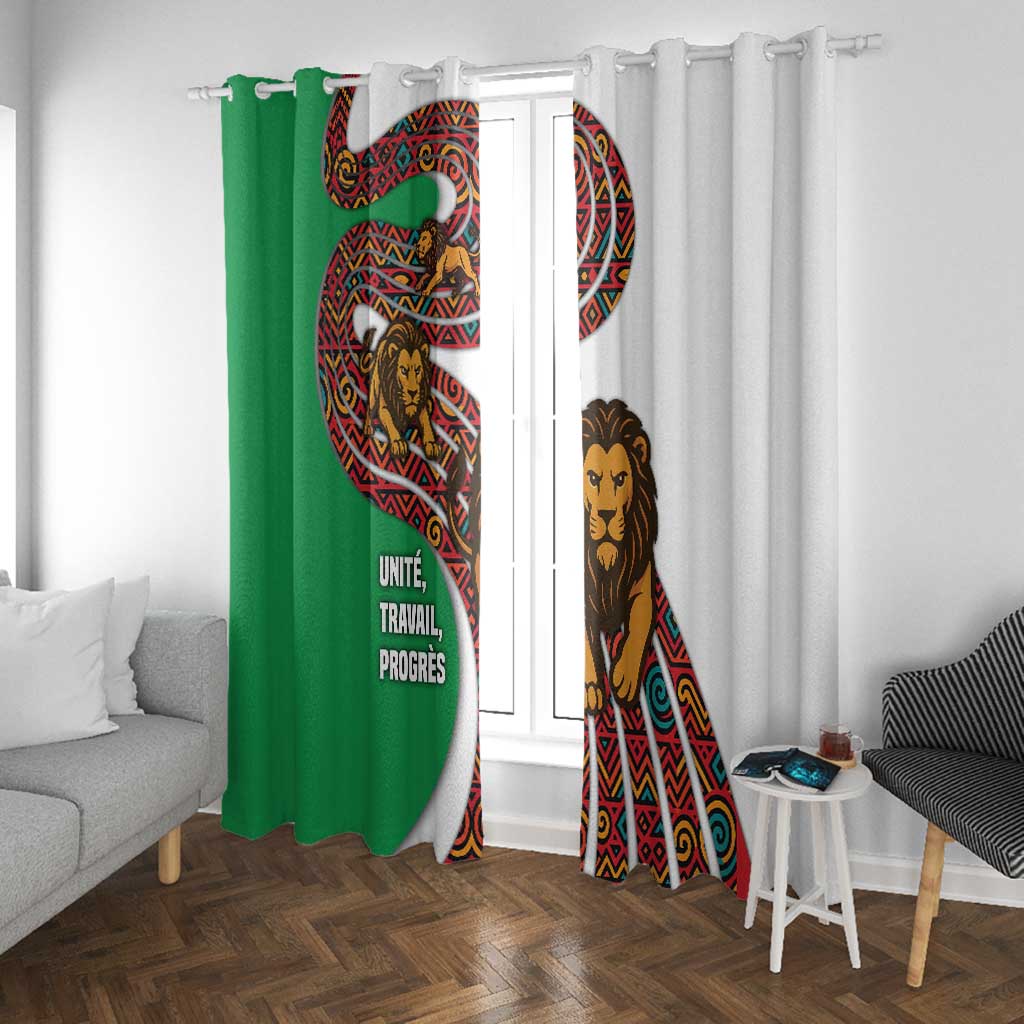 Burundi Lion Tribal Pattern Window Curtain - National Motto Unité Travail Progrès