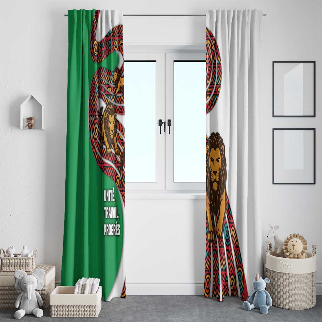 Burundi Lion Tribal Pattern Window Curtain - National Motto Unité Travail Progrès