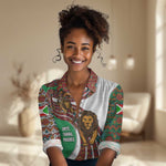 Burundi Lion Tribal Pattern Women Casual Shirt - National Motto Unité Travail Progrès