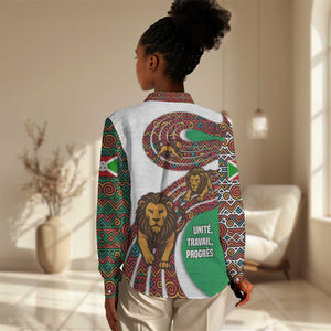 Burundi Lion Tribal Pattern Women Casual Shirt - National Motto Unité Travail Progrès