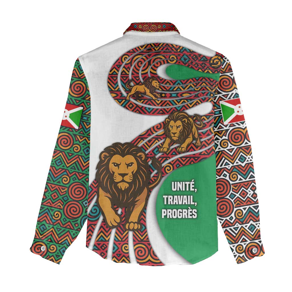 Burundi Lion Tribal Pattern Women Casual Shirt - National Motto Unité Travail Progrès