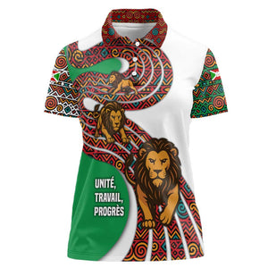 Burundi Lion Tribal Pattern Women Polo Shirt - National Motto Unité Travail Progrès