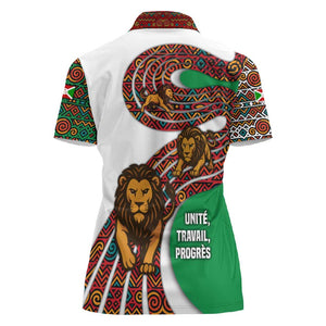 Burundi Lion Tribal Pattern Women Polo Shirt - National Motto Unité Travail Progrès