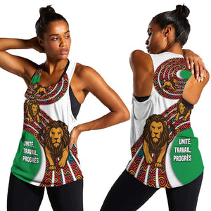 Burundi Lion Tribal Pattern Women Racerback Tank - National Motto Unité Travail Progrès