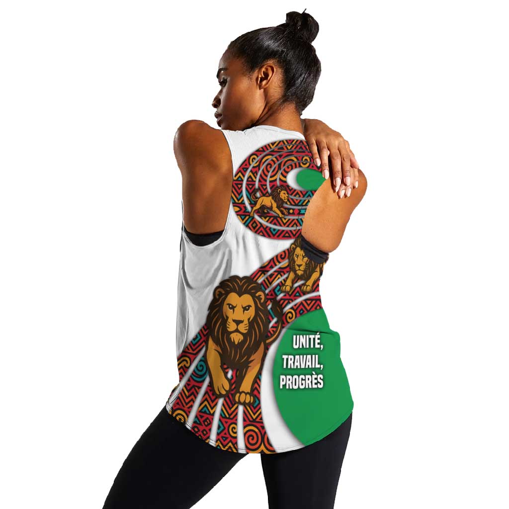 Burundi Lion Tribal Pattern Women Racerback Tank - National Motto Unité Travail Progrès