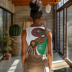 Burundi Lion Tribal Pattern Women Sleeveless Polo Shirt - National Motto Unité Travail Progrès