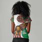 Burundi Lion Tribal Pattern Women V-Neck T-Shirt - National Motto Unité Travail Progrès