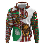 Burundi Lion Tribal Pattern Zip Hoodie - National Motto Unité Travail Progrès