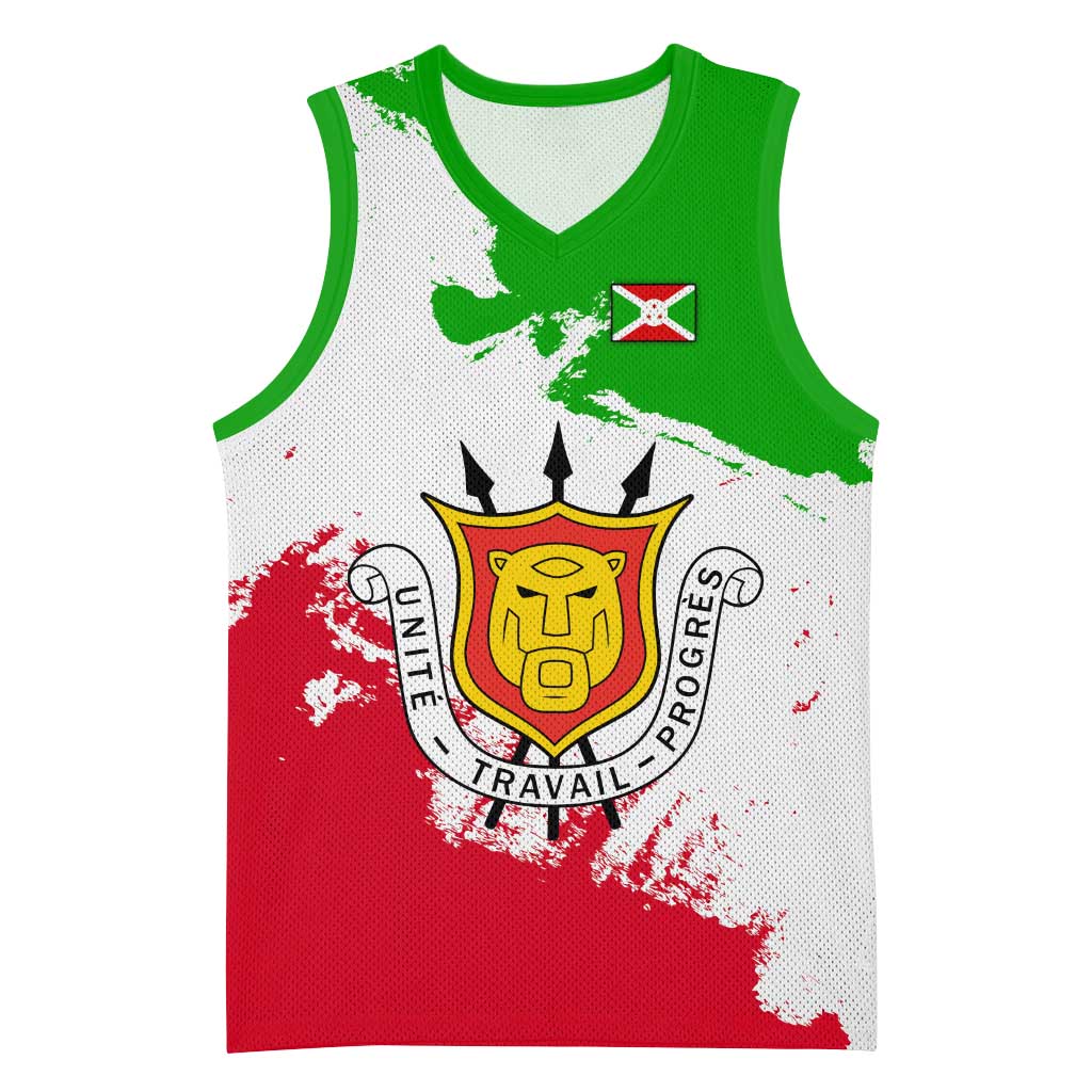 Burundi Flag Basketball Jersey with National Emblem and Motto Unité Travail Progres - African Pride
