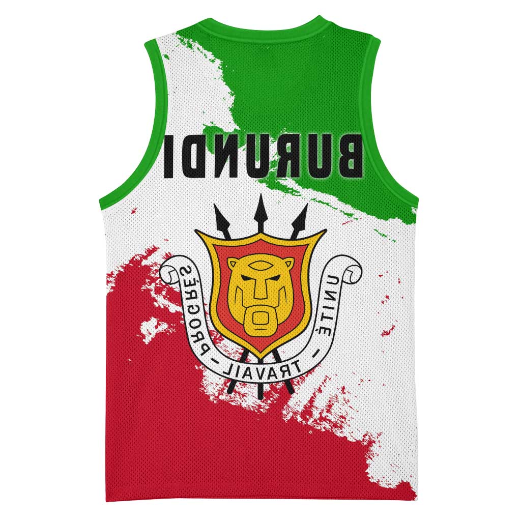 Burundi Flag Basketball Jersey with National Emblem and Motto Unité Travail Progres - African Pride