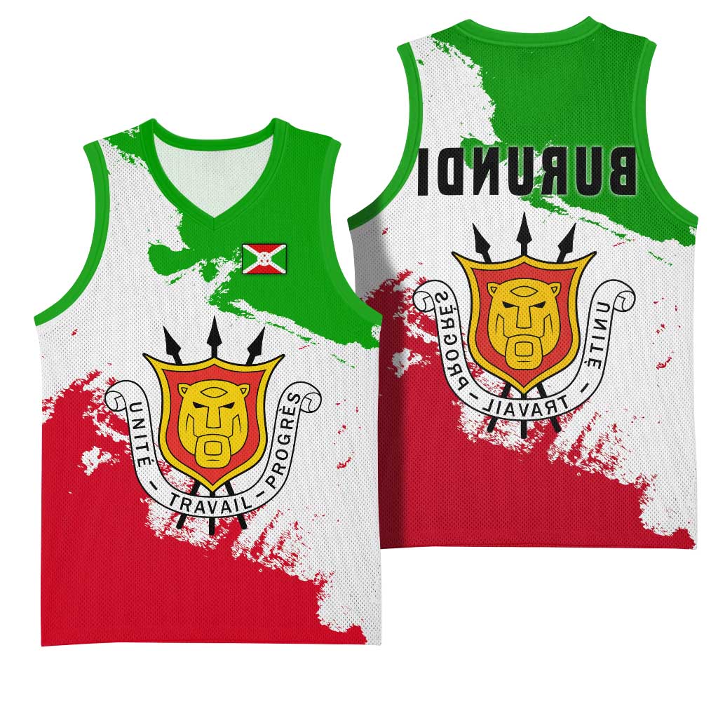 Burundi Flag Basketball Jersey with National Emblem and Motto Unité Travail Progres - African Pride