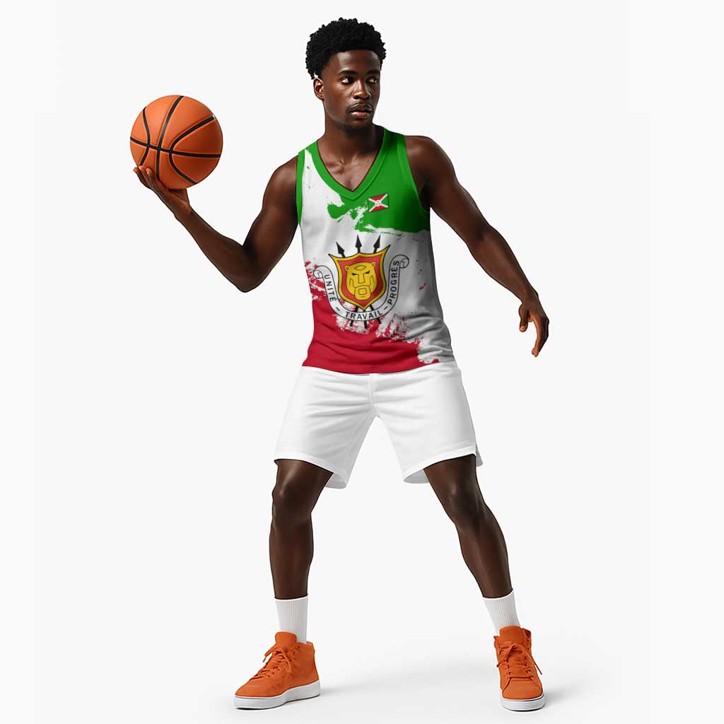 Burundi Flag Basketball Jersey with National Emblem and Motto Unité Travail Progres - African Pride