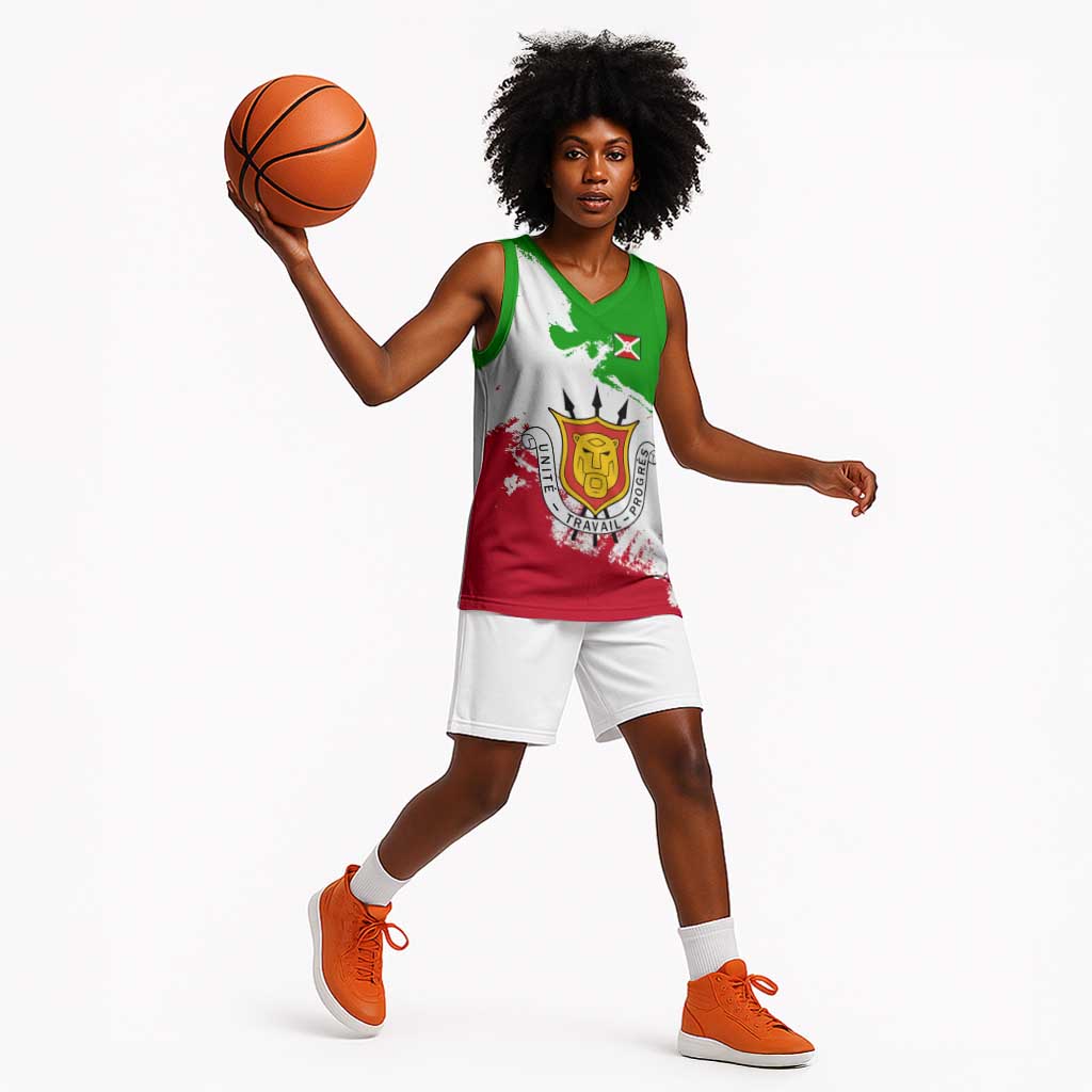 Burundi Flag Basketball Jersey with National Emblem and Motto Unité Travail Progres - African Pride