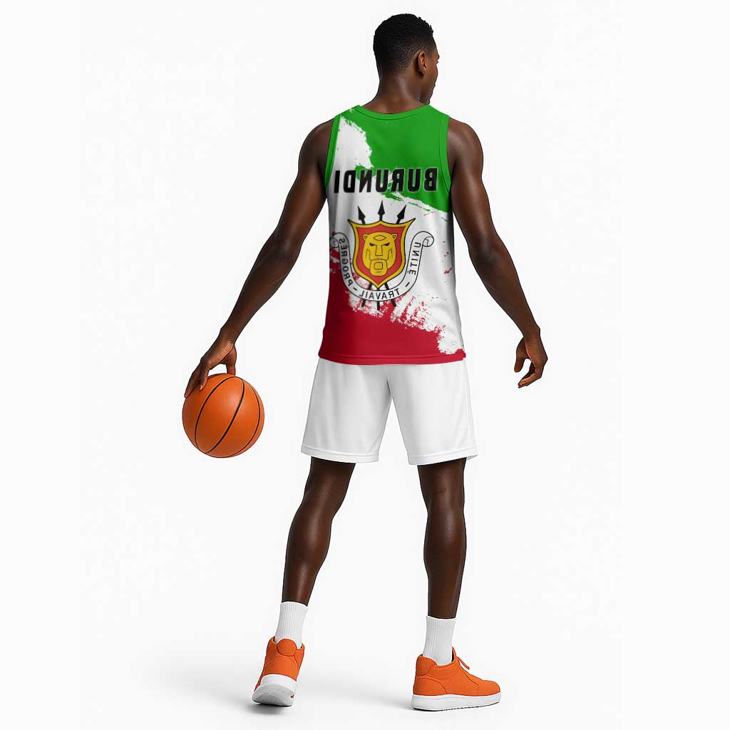 Burundi Flag Basketball Jersey with National Emblem and Motto Unité Travail Progres - African Pride
