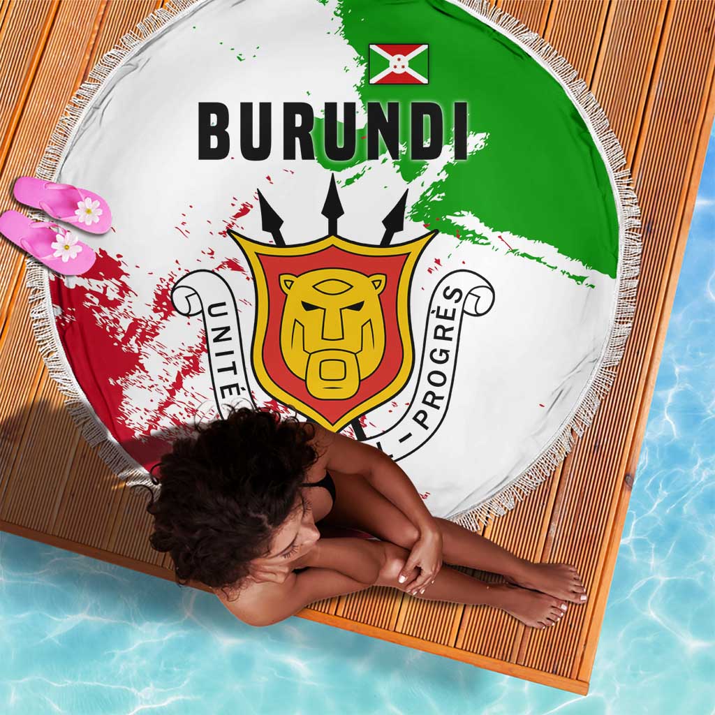 Burundi Flag Beach Blanket with National Emblem and Motto Unité Travail Progres