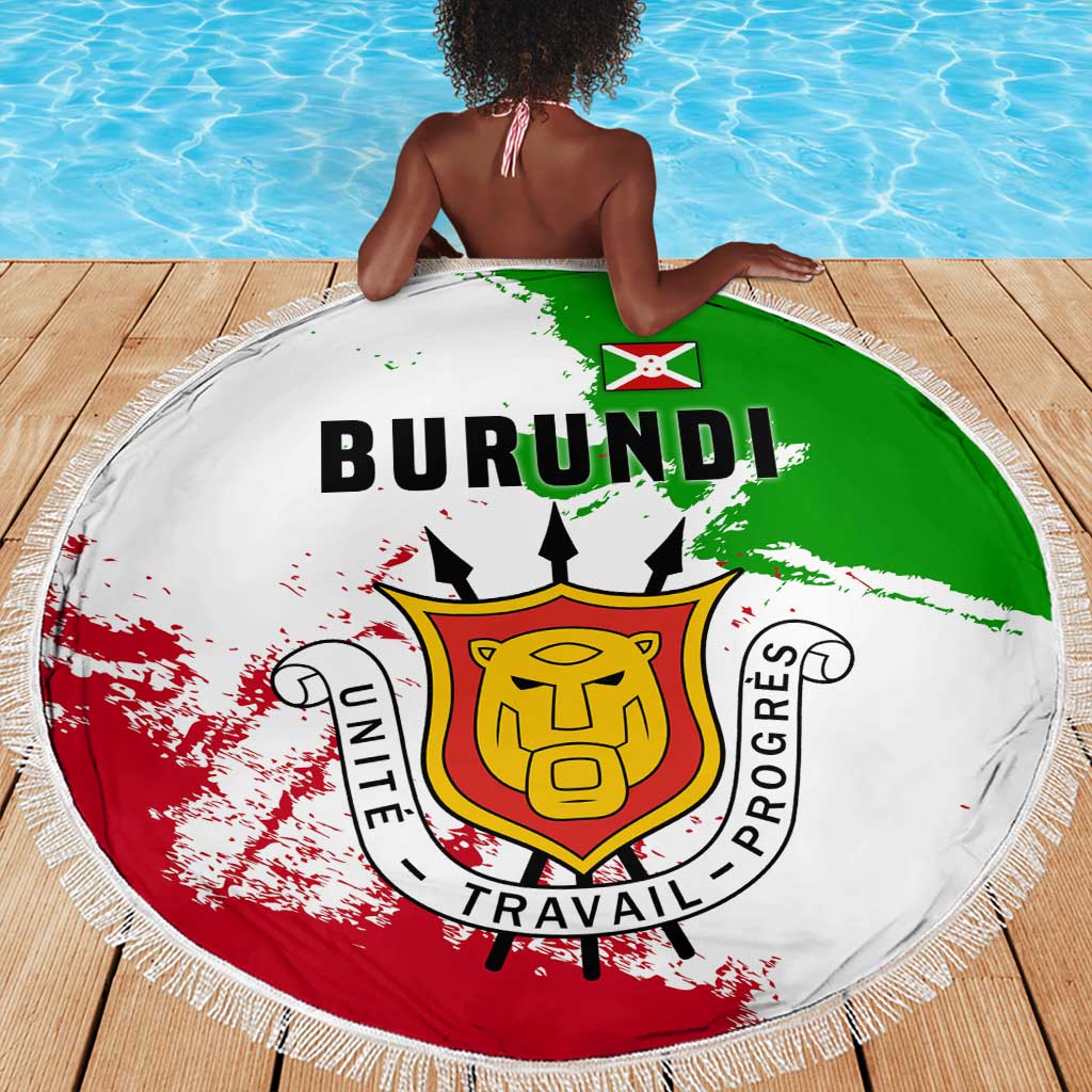 Burundi Flag Beach Blanket with National Emblem and Motto Unité Travail Progres