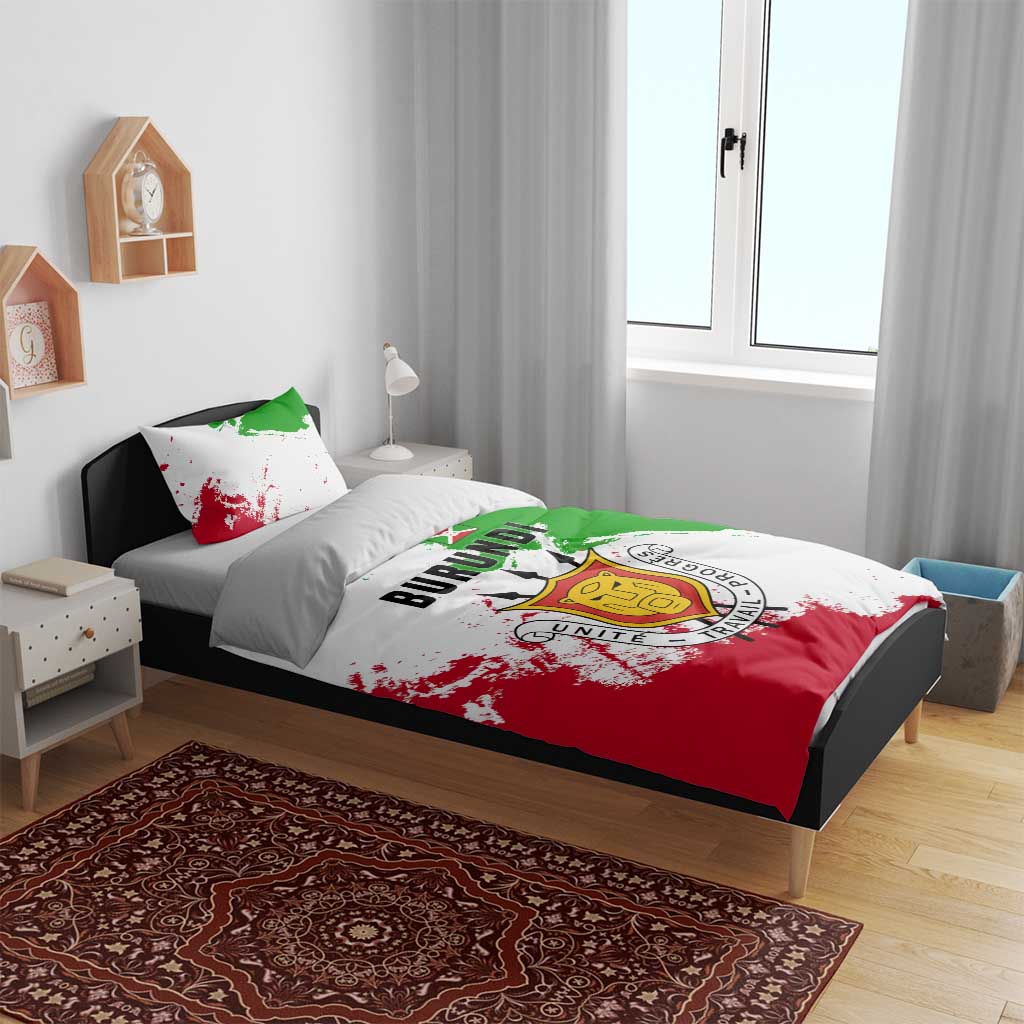 Burundi Flag Bedding Set with National Emblem and Motto Unité Travail Progres
