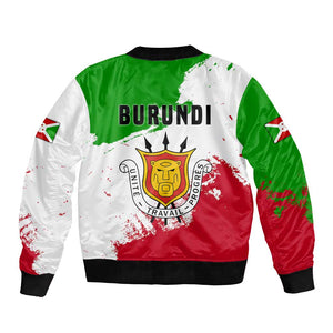 Burundi Flag Bomber Jacket with National Emblem and Motto Unité Travail Progres