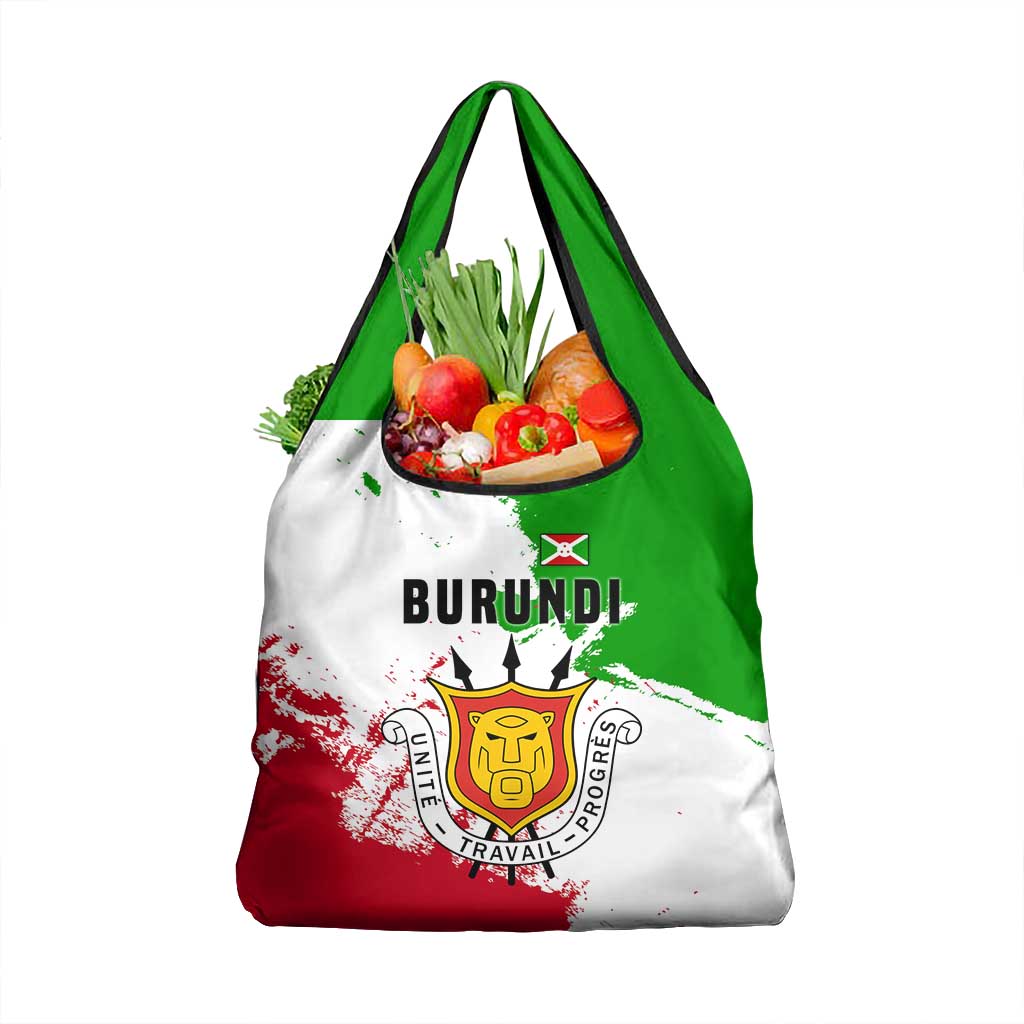 Burundi Flag Grocery Bag with National Emblem and Motto Unité Travail Progres