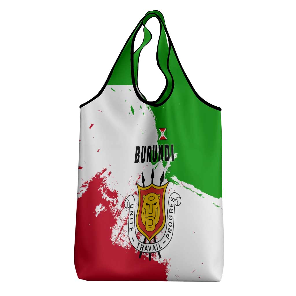 Burundi Flag Grocery Bag with National Emblem and Motto Unité Travail Progres