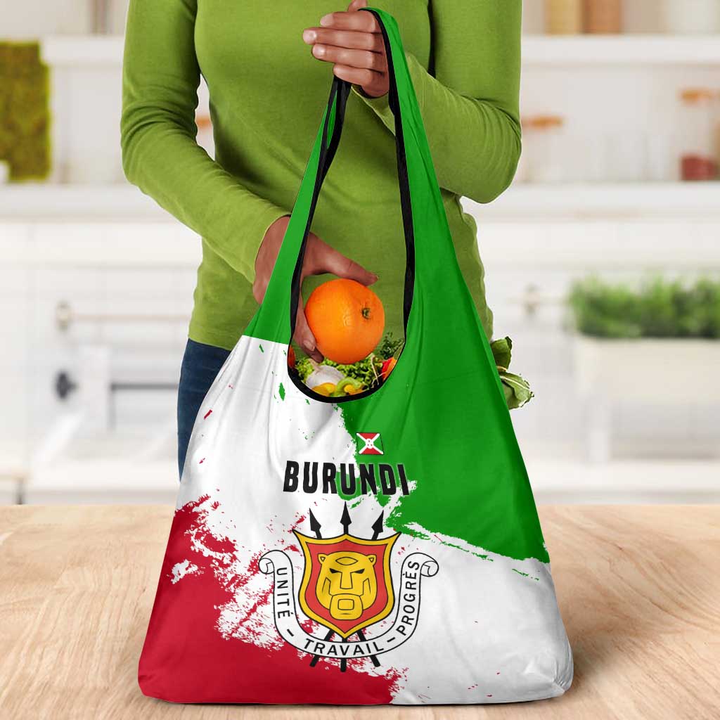 Burundi Flag Grocery Bag with National Emblem and Motto Unité Travail Progres