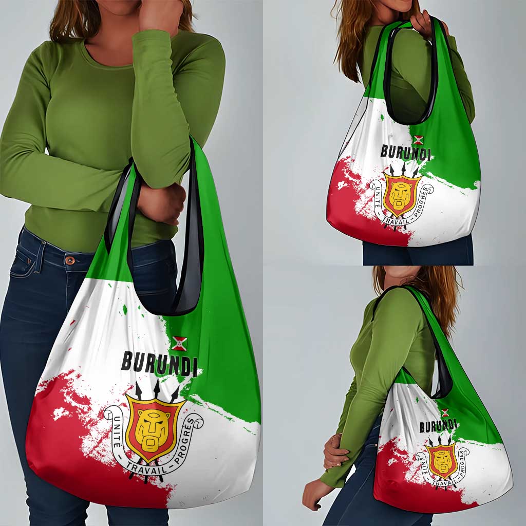 Burundi Flag Grocery Bag with National Emblem and Motto Unité Travail Progres