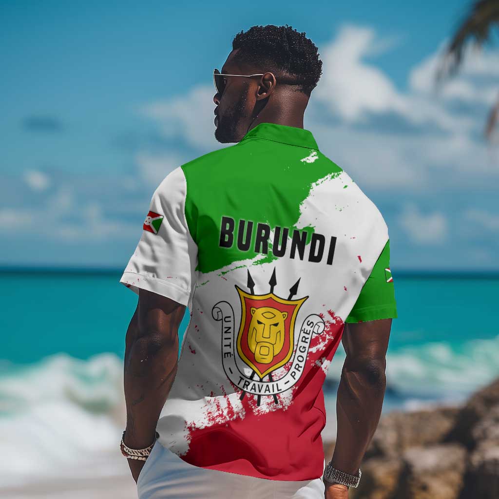 Burundi Flag Hawaiian Shirt with National Emblem and Motto Unité Travail Progres