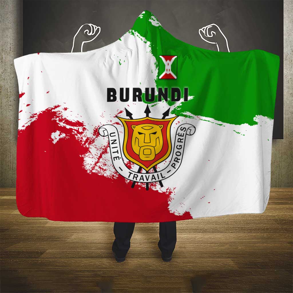 Burundi Flag Hooded Blanket with National Emblem and Motto Unité Travail Progres