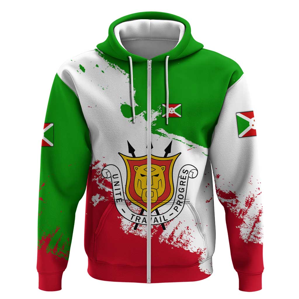 Burundi Flag Hoodie with National Emblem and Motto Unité Travail Progres