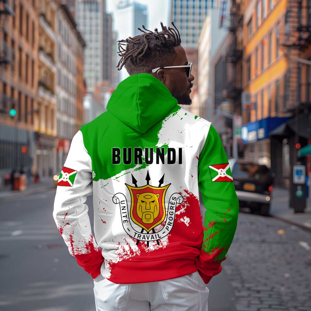 Burundi Flag Hoodie with National Emblem and Motto Unité Travail Progres