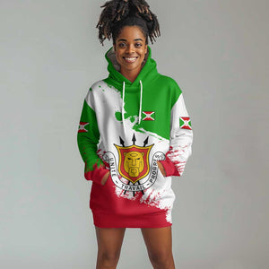Burundi Flag Hoodie Dress with National Emblem and Motto Unité Travail Progres