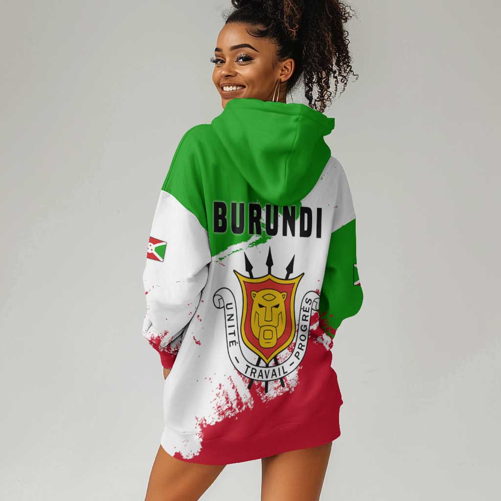 Burundi Flag Hoodie Dress with National Emblem and Motto Unité Travail Progres