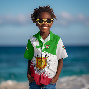 Burundi Flag Kid Hawaiian Shirt with National Emblem and Motto Unité Travail Progres