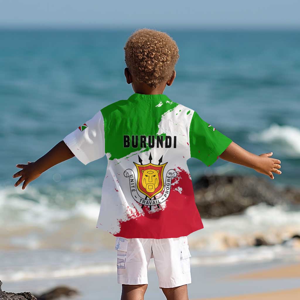 Burundi Flag Kid Hawaiian Shirt with National Emblem and Motto Unité Travail Progres