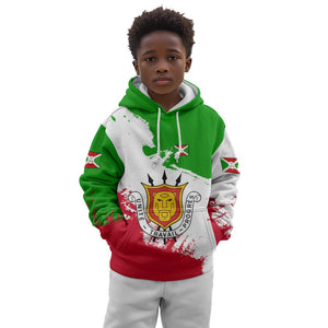 Burundi Flag Kid Hoodie with National Emblem and Motto Unité Travail Progres