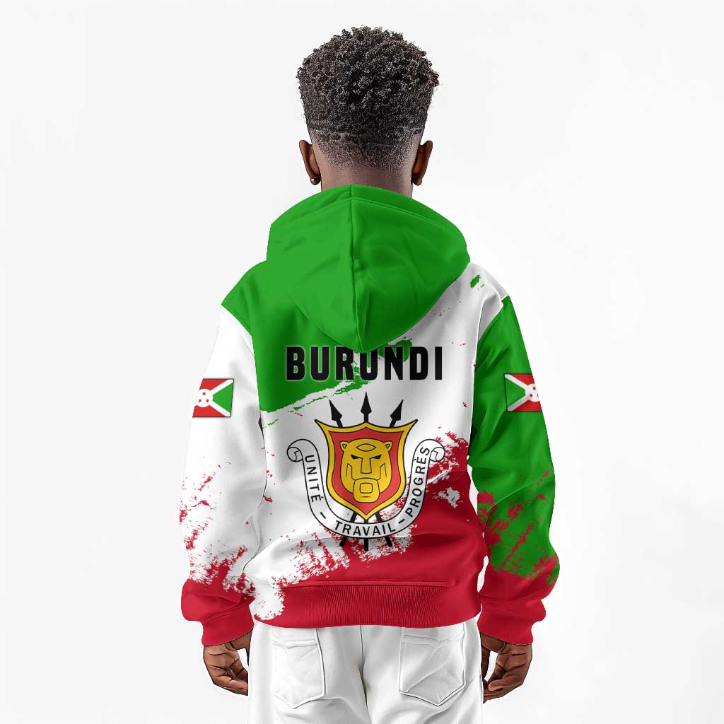 Burundi Flag Kid Hoodie with National Emblem and Motto Unité Travail Progres