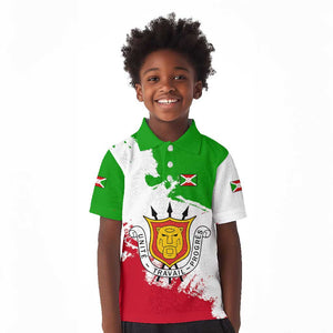 Burundi Flag Kid Polo Shirt with National Emblem and Motto Unité Travail Progres
