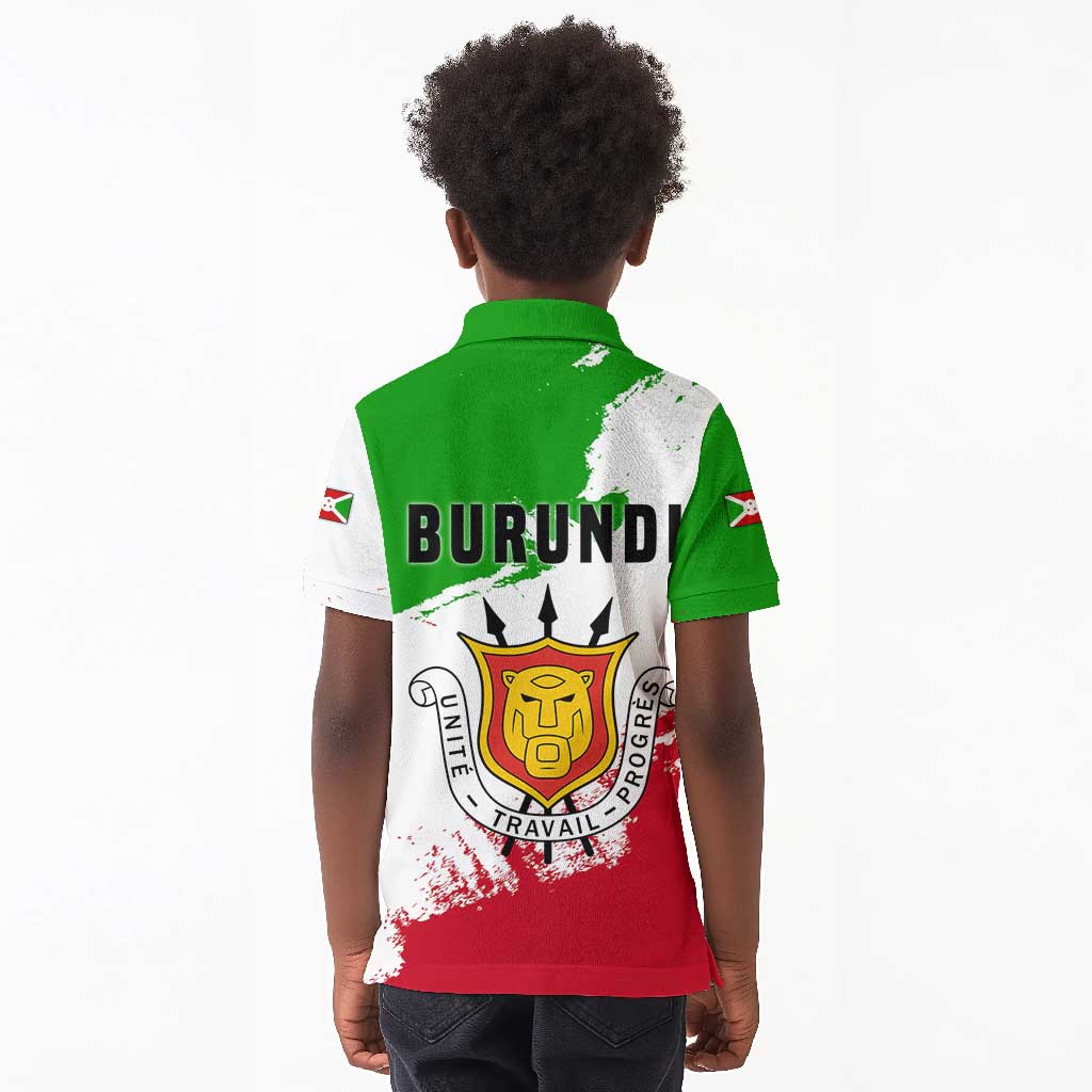 Burundi Flag Kid Polo Shirt with National Emblem and Motto Unité Travail Progres