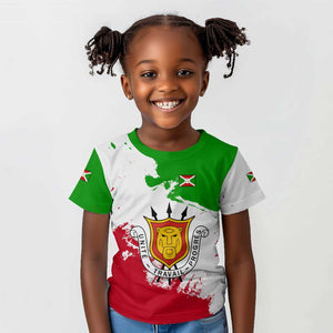 Burundi Flag Kid T shirt with National Emblem and Motto Unité Travail Progres