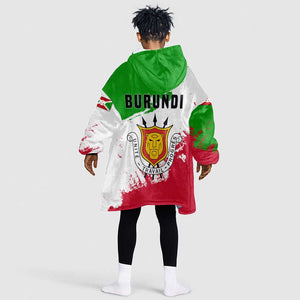 Burundi Flag Kid Wearable Blanket Hoodie with National Emblem and Motto Unité Travail Progres