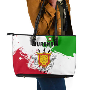 Burundi Flag Leather Tote Bag with National Emblem and Motto Unité Travail Progres