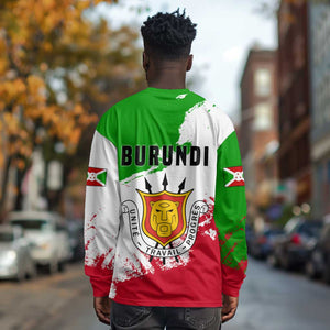 Burundi Flag Long Sleeve Shirt with National Emblem and Motto Unité Travail Progres
