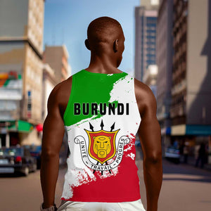 Burundi Flag Men Tank Top with National Emblem and Motto Unité Travail Progres