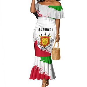 Burundi Flag Mermaid Dress with National Emblem and Motto Unité Travail Progres