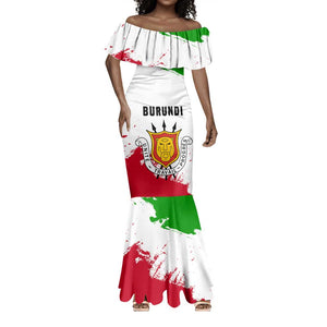 Burundi Flag Mermaid Dress with National Emblem and Motto Unité Travail Progres